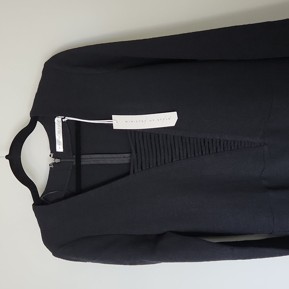 NWT MOS•Ministry of Style Lace up Fray Mini Dress Black Linen Cotton Blend Sz 4 - Picture 3 of 9